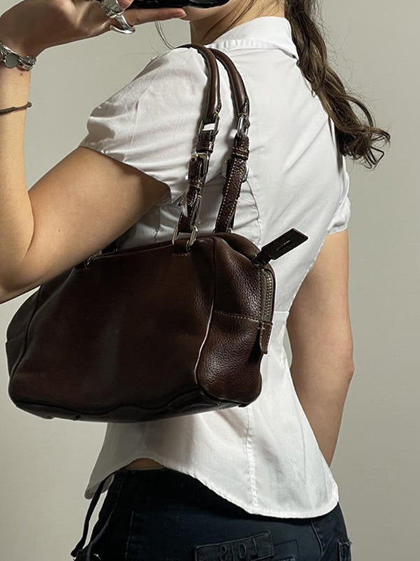 NOUVEAU RICHE Weißes Vintage Kurzarmhemd Mit V Ausschnitt Tailliert