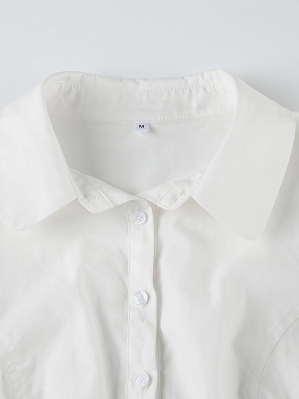NOUVEAU RICHE Weißes Vintage Kurzarmhemd Mit V Ausschnitt Tailliert