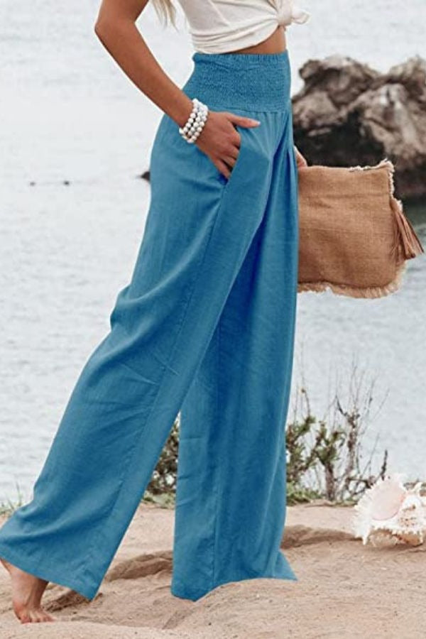 NOUVEAU RICHE Weite Damenhose Mit Hoch Taillierter Gesmokter Taille Leichte Und Fließende Passform Für Bequemen Alltagsstil Pfauenblau