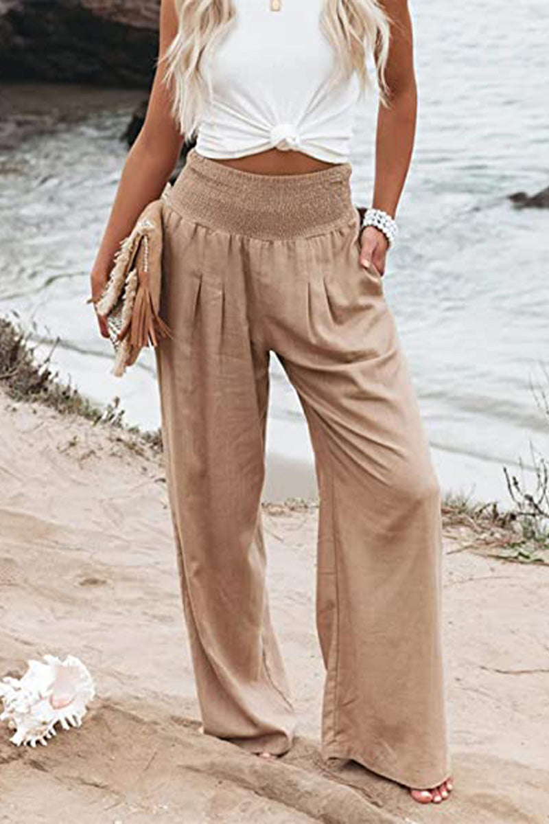 NOUVEAU RICHE Weite Damenhose Mit Hoch Taillierter Gesmokter Taille Leichte Und Fließende Passform Für Bequemen Alltagsstil