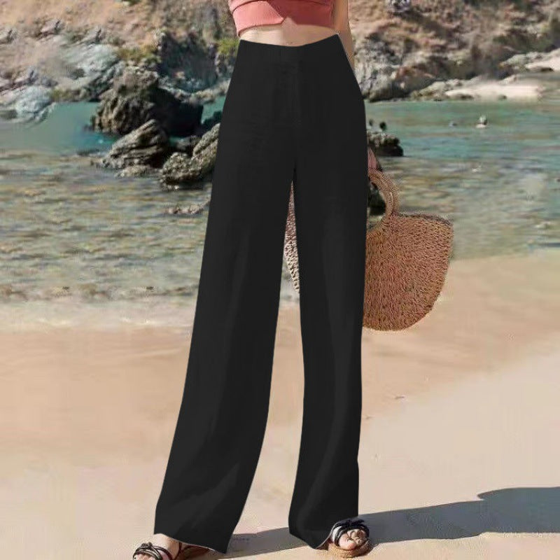 NOUVEAU RICHE Weite Damenhose Hohe Taille Atmungsaktives Leichtes Gewebe Perfekt Für Warmes Wetter Elegante Leinenhose Mit Entspannter Passform Schwarz