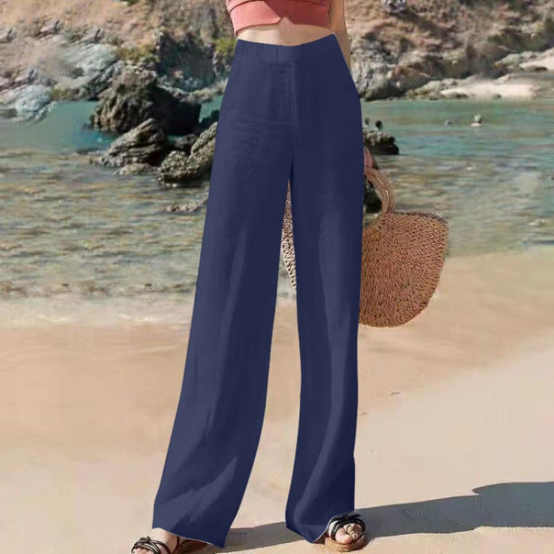 NOUVEAU RICHE Weite Damenhose Hohe Taille Atmungsaktives Leichtes Gewebe Perfekt Für Warmes Wetter Elegante Leinenhose Mit Entspannter Passform Marineblau