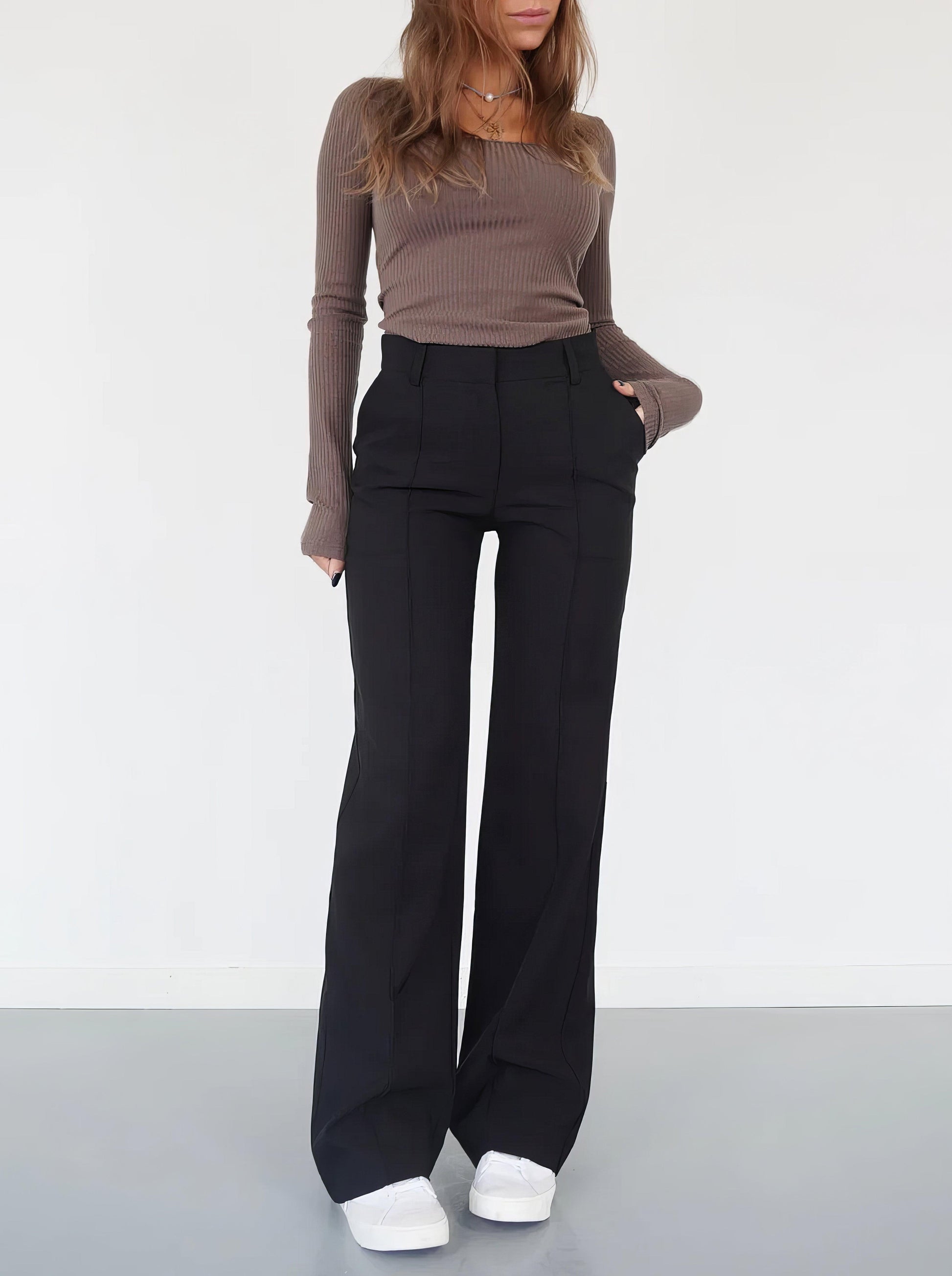 NOUVEAU RICHE Weite Damenhose Hohe Taille Taillierte Passform Elegante Freizeitkleidung für Vielseitige Stylings Schwarz