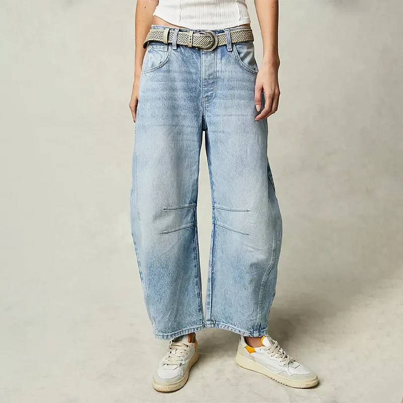 NOUVEAU RICHE Weite Damen Jeans High Waist Komfort Denim Wide Leg Hellblau