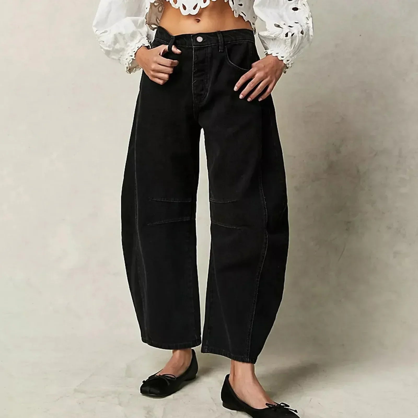 NOUVEAU RICHE Weite Damen Jeans High Waist Komfort Denim Wide Leg Schwarz