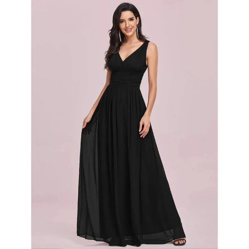NOUVEAU RICHE Damen Elegantes Ärmelloses Kleid Mit V-Ausschnitt Maxi Schwarz