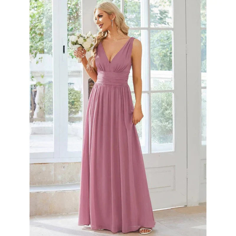 NOUVEAU RICHE Damen Elegantes Ärmelloses Kleid Mit V-Ausschnitt Maxi Rosa 3