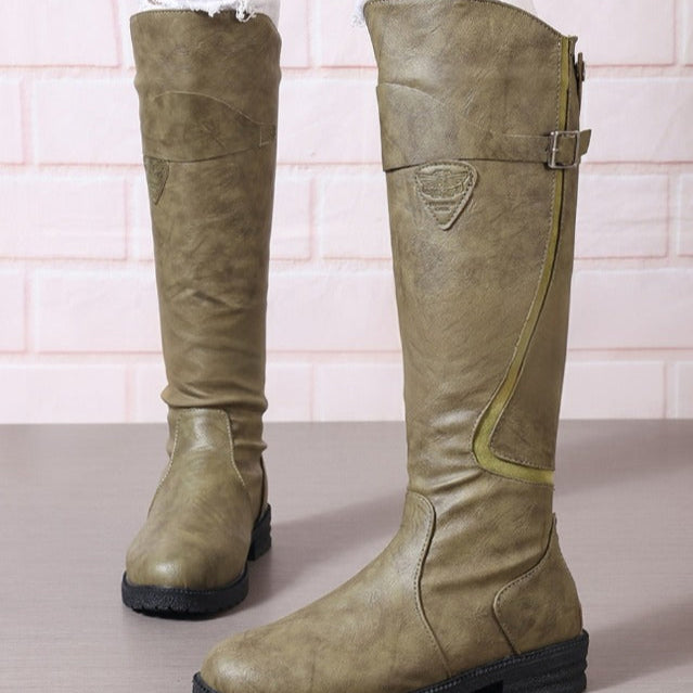 Amore | Kniehohe Stiefel für Damen | Schnallenriemen mit Profilsohle