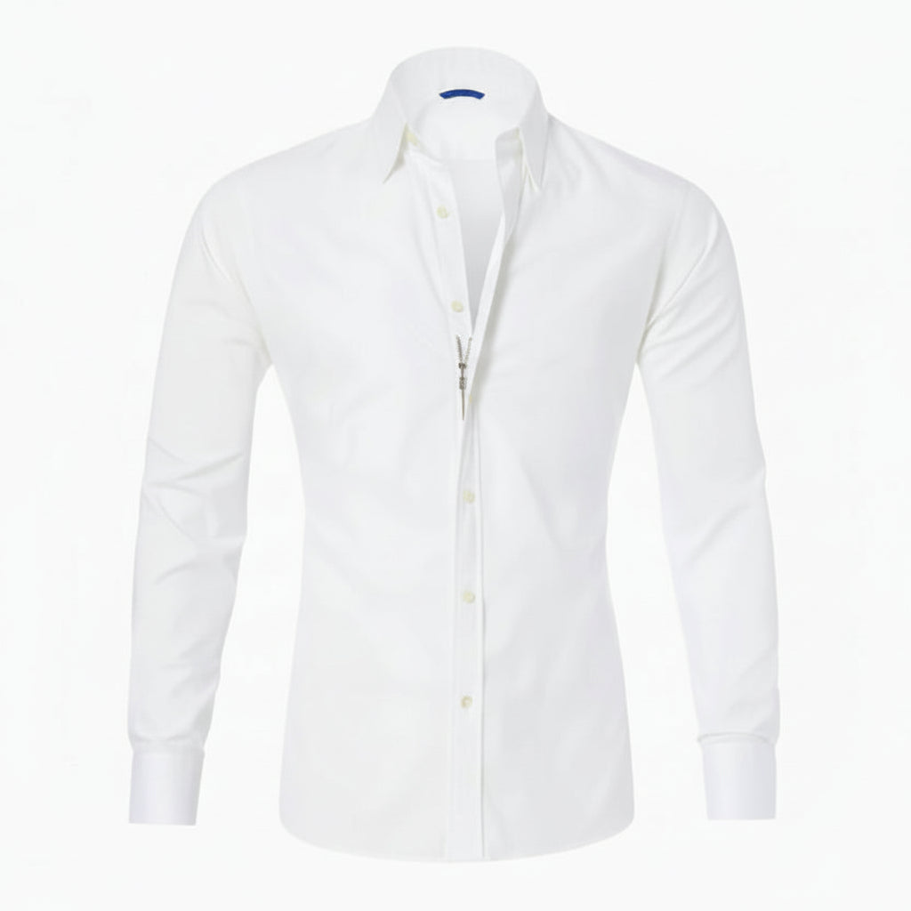 NOUVEAU RICHE Hemd Zip Fit Verdeckter Reißverschluss Schlank Silhouette Weiß