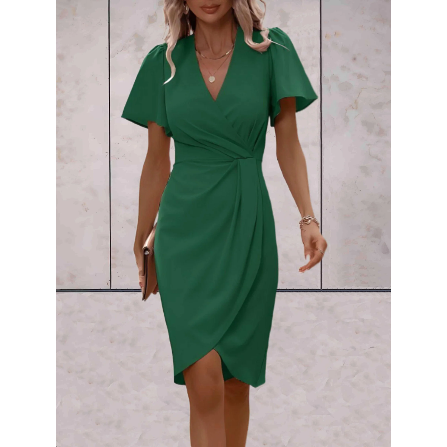 NOUVEAU RICHE Wickelkleid Elegant Festlich V Ausschnitt Fließende Ärmel