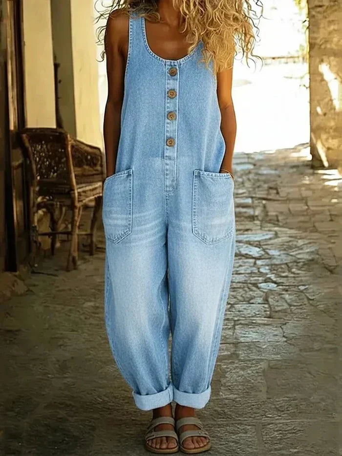 NOUVEAU RICHE Zahara | Stilvoller und Vintage inspirierter Denim Jumpsuit Helles Blau