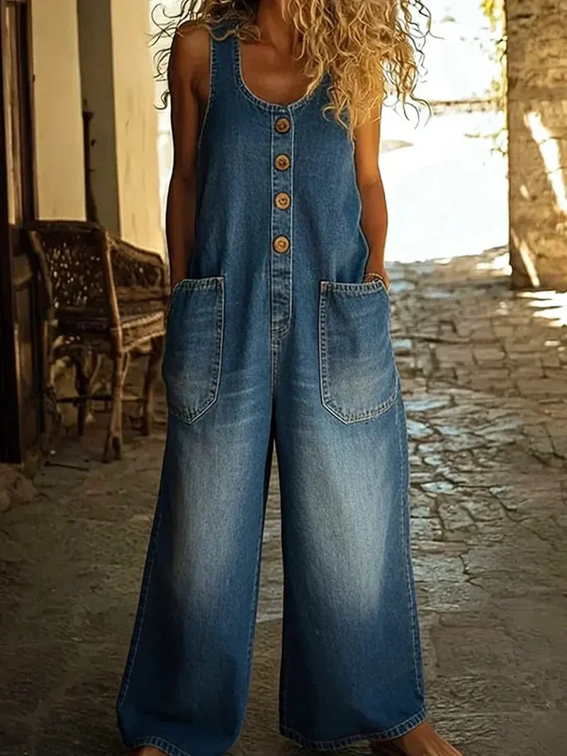 NOUVEAU RICHE Zahara | Stilvoller und Vintage inspirierter Denim Jumpsuit Blau