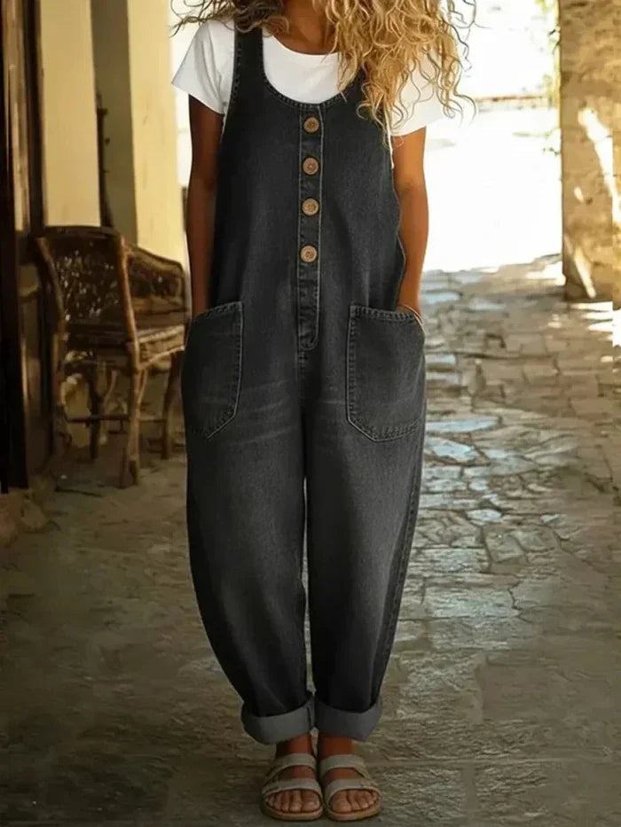 NOUVEAU RICHE Zahara | Stilvoller und Vintage inspirierter Denim Jumpsuit Schwarz