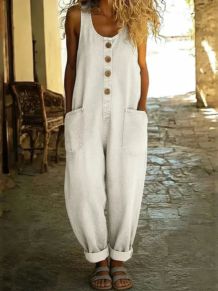 NOUVEAU RICHE Zahara | Stilvoller und Vintage inspirierter Denim Jumpsuit Weiß