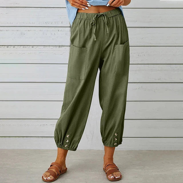 NOUVEAU RICHE Bequeme Damen Freizeithose Für Alltag Relaxen Übergrößen Armeegrün