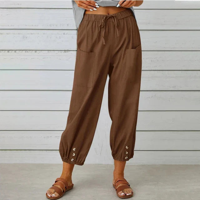 NOUVEAU RICHE Bequeme Damen Freizeithose Für Alltag Relaxen Übergrößen Braun