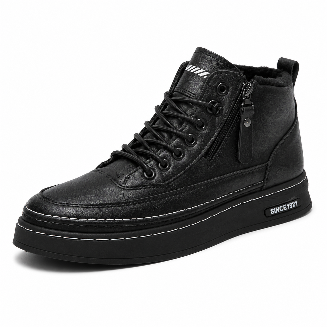 NOUVEAU RICHE Herren Winter Fleecestiefel High-Top Casual Lederschuhe Schwarz
