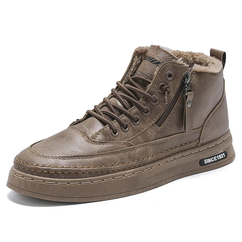 NOUVEAU RICHE Herren Winter Fleecestiefel High-Top Casual Lederschuhe Beige