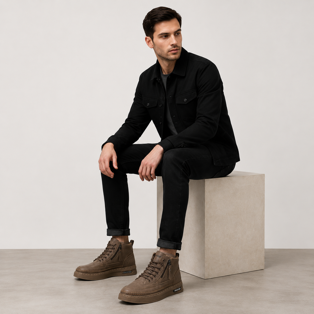 NOUVEAU RICHE Herren Winter Fleecestiefel High-Top Casual Lederschuhe