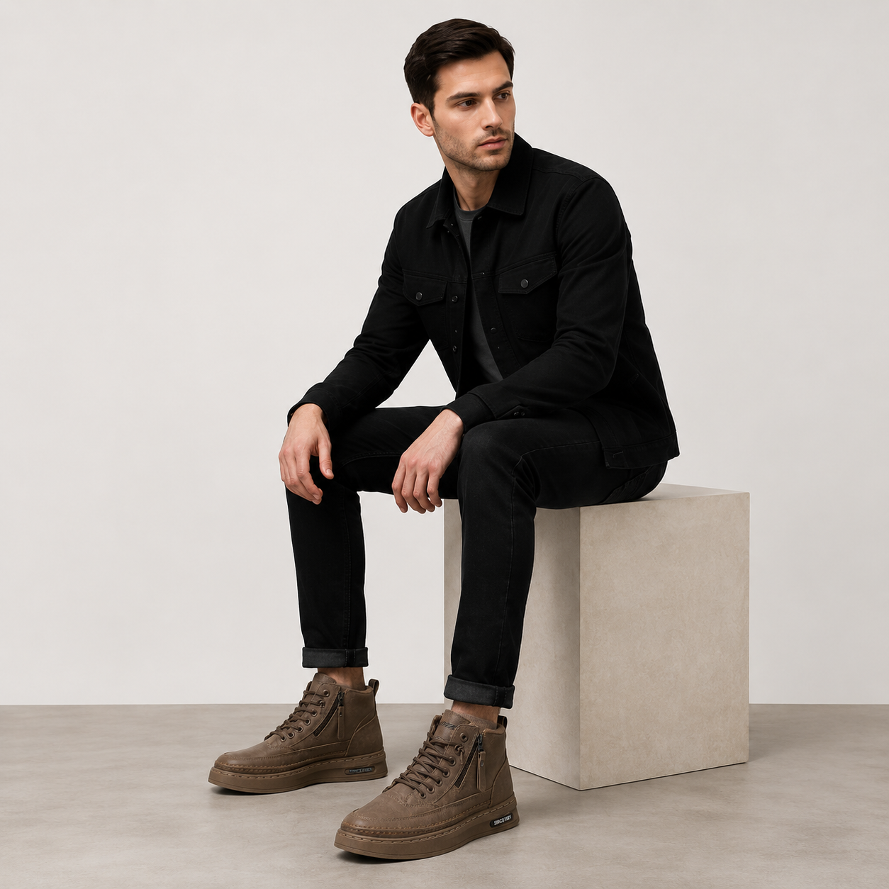 NOUVEAU RICHE Herren Winter Fleecestiefel High-Top Casual Lederschuhe
