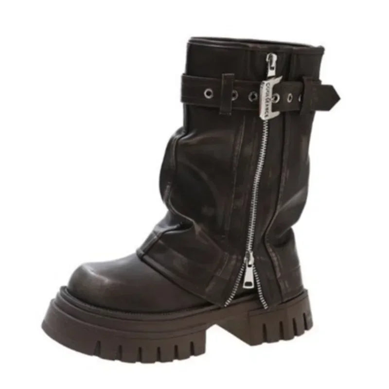 NOUVEAU RICHE Frauen Winter Biker Stiefel Damen Elegante Plattform Booties