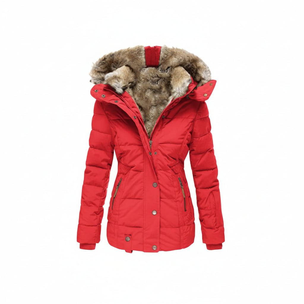 NOUVEAU RICHE Winterjacke Mit Fleecefutter Und Kapuze Vier Taschen Rot