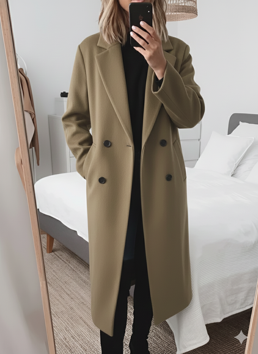 NOUVEAU RICHE Damen Winterjacke Mantel Mit Reverskragen Oversize Fit Lang Braun