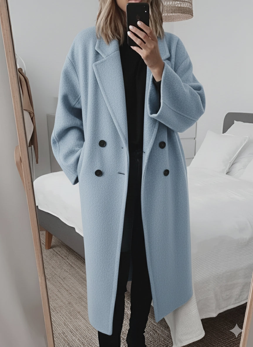 NOUVEAU RICHE Damen Winterjacke Mantel Mit Reverskragen Oversize Fit Lang Blau