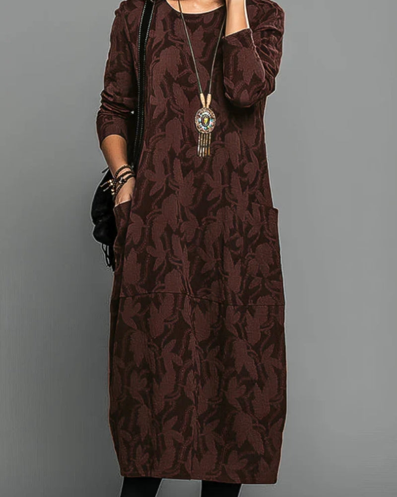 NOUVEAU RICHE Damen Winterkleid Mit Taschen Für Stil Und Funktionalität Druckdesign Burgundisch