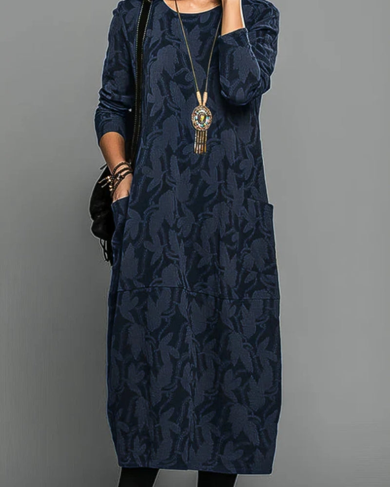 NOUVEAU RICHE Damen Winterkleid Mit Taschen Für Stil Und Funktionalität Druckdesign Blau
