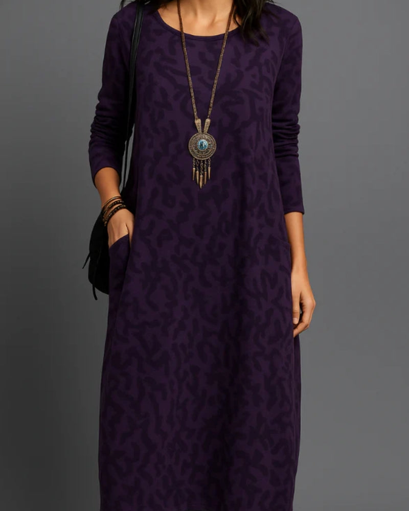 NOUVEAU RICHE Damen Winterkleid Mit Taschen Für Stil Und Funktionalität Druckdesign Lila