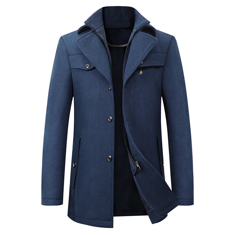 NOUVEAU RICHE Figueral | Wintermantel Herren | Eleganter Stehkragen | Warm & Stilvoll für Business Blau