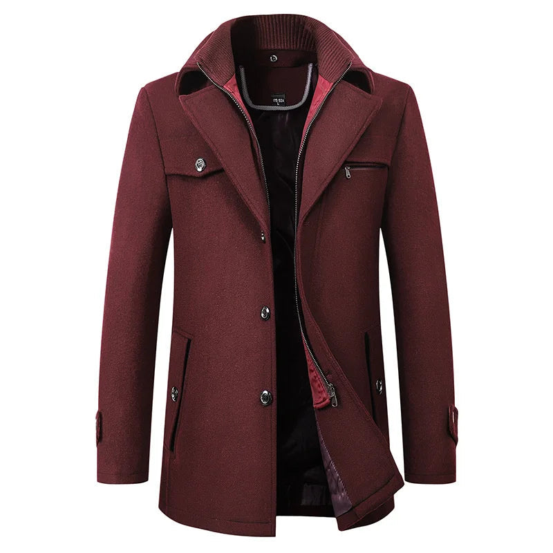 NOUVEAU RICHE Figueral | Wintermantel Herren | Eleganter Stehkragen | Warm & Stilvoll für Business Rot