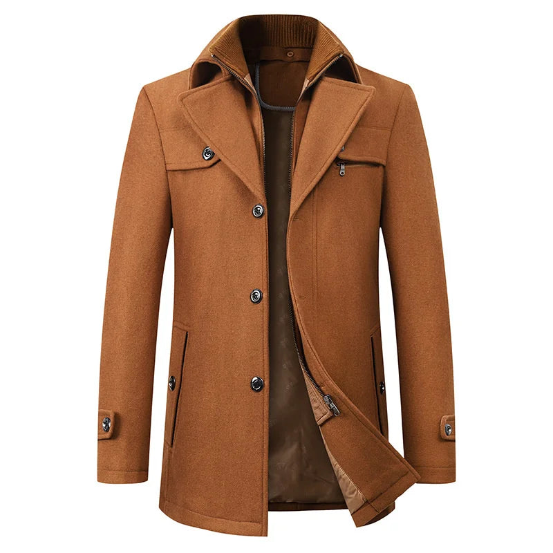 NOUVEAU RICHE Figueral | Wintermantel Herren | Eleganter Stehkragen | Warm & Stilvoll für Business Braun