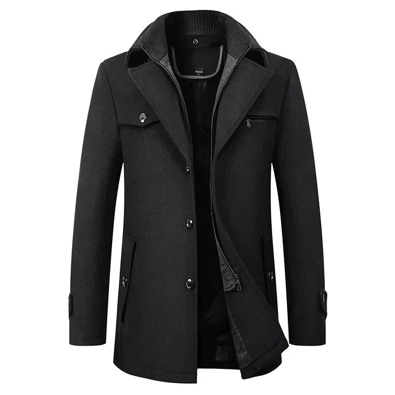 NOUVEAU RICHE Figueral | Wintermantel Herren | Eleganter Stehkragen | Warm & Stilvoll für Business Schwarz
