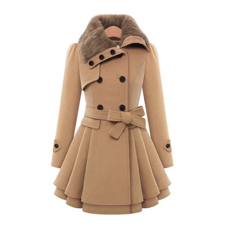 NOUVEAU RICHE Damen Wintermantel Taillierten Form Geschwungenem Saum Gürtel-Gestaltung Knopfleiste Beige