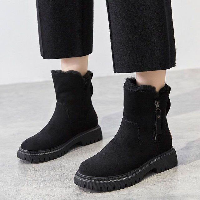 NOUVEAU RICHE Winterstiefel Damen Wasserdicht Warmgefüttert Pelzfutter Schwarz