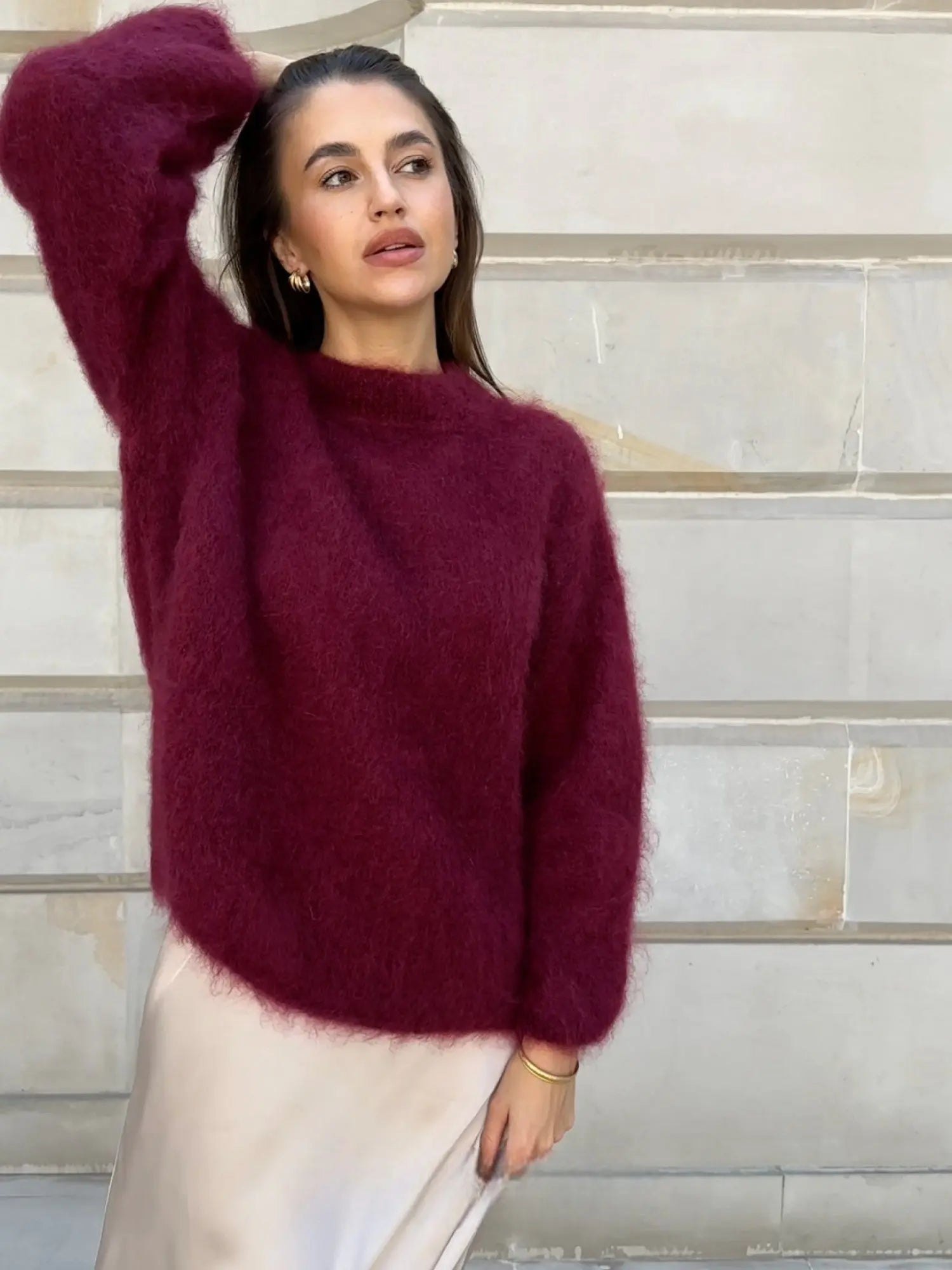 NOUVEAU RICHE Sophie | Dame Mohair Pullover - Weicher Flauschiger Strik Pullover & Wollpullover