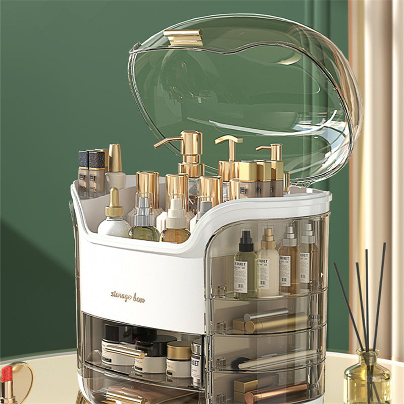 NOUVEAU RICHE Luxus Make-up-Organizer – Staubdichte Kosmetik Aufbewahrungsbox mit Fächern & Deckel, Schminktisch Organizer, Grün oder Weiss