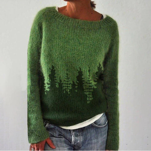 NOUVEAU RICHE Wollpullover Damen Vintage Stil Warm Vielseitig Komfortabel Grün