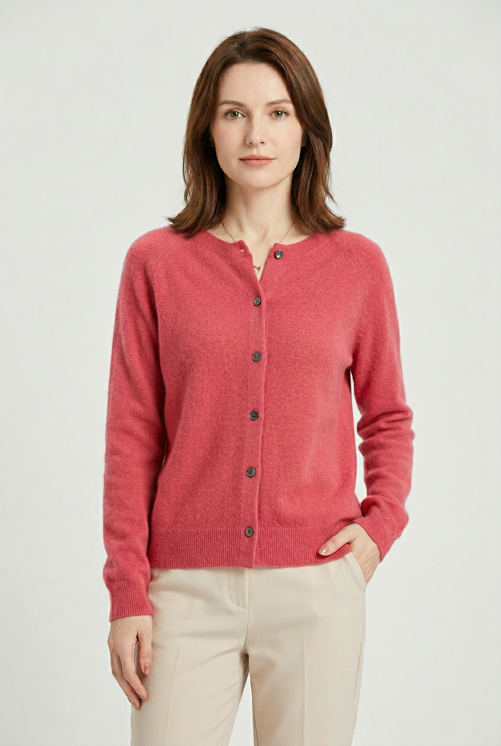 NOUVEAU RICHE Amore | Damen Cardigan mit V-Ausschnitt und Knöpfen Rosa