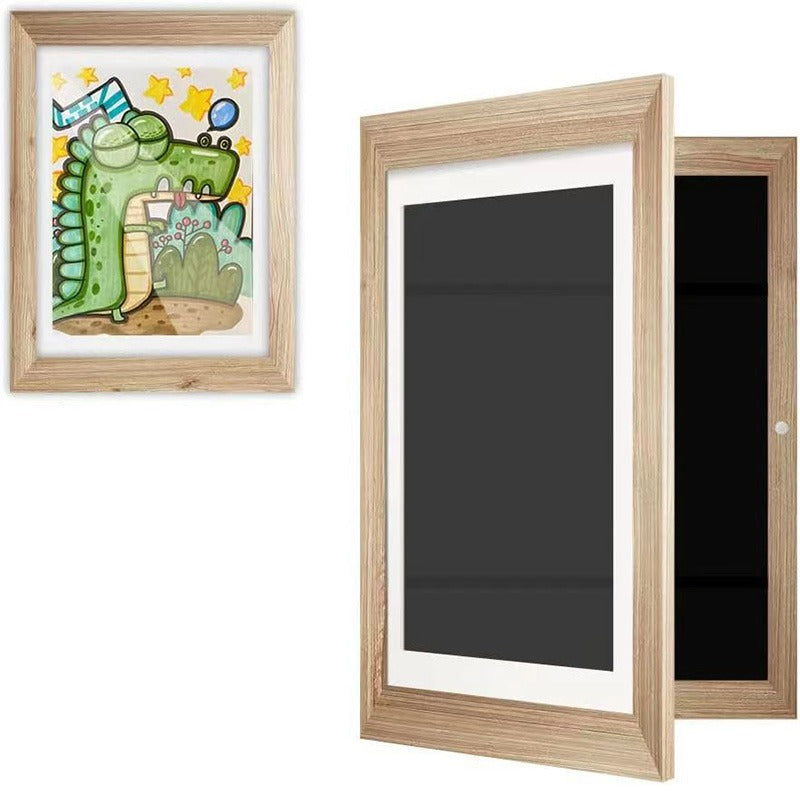 NOUVEAU RICHE Zeichenrahmen – Magnetischer Bilderrahmen für Kinderzeichnungen A4, Platz für 150+ Zeichnungen, Holz – ArtSwap Frame A4 Braunes Holz