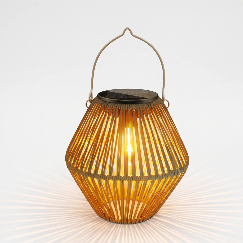 NOUVEAU RICHE Geflochtene Outdoor-Laterne – Solar Laterne für Aussen mit LED & Dämmerungssensor, Hängend, für Garten & Terrasse – Nyxora 1