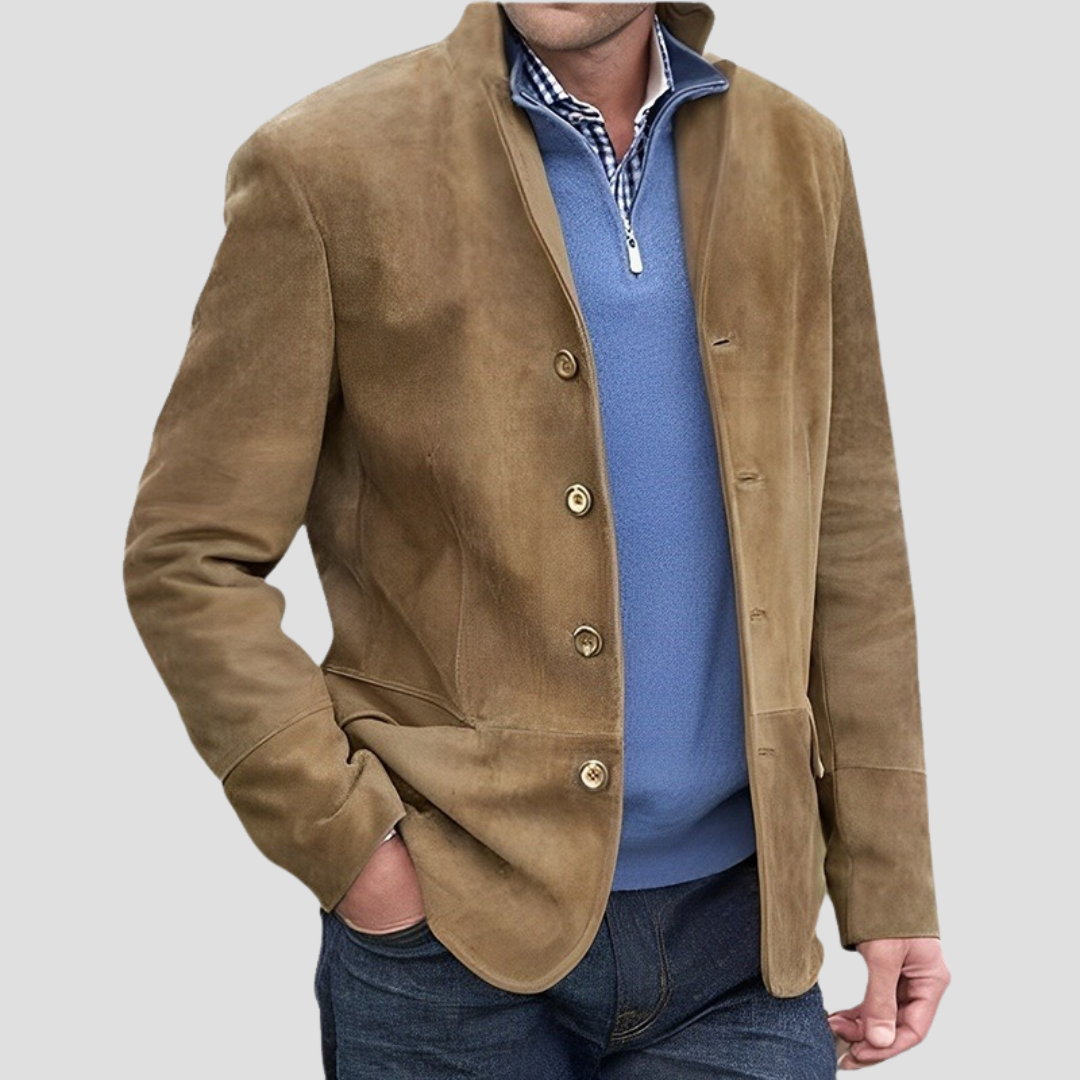 NOUVEAU RICHE Wildledermantel Weiches Material Taillierter Schnitt Revers Braun