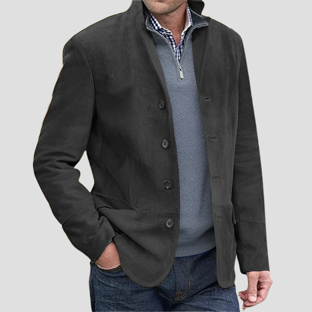NOUVEAU RICHE Wildledermantel Weiches Material Taillierter Schnitt Revers Dunkelgrau