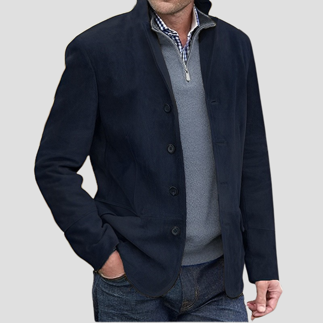 NOUVEAU RICHE Wildledermantel Weiches Material Taillierter Schnitt Revers Dunkelblau