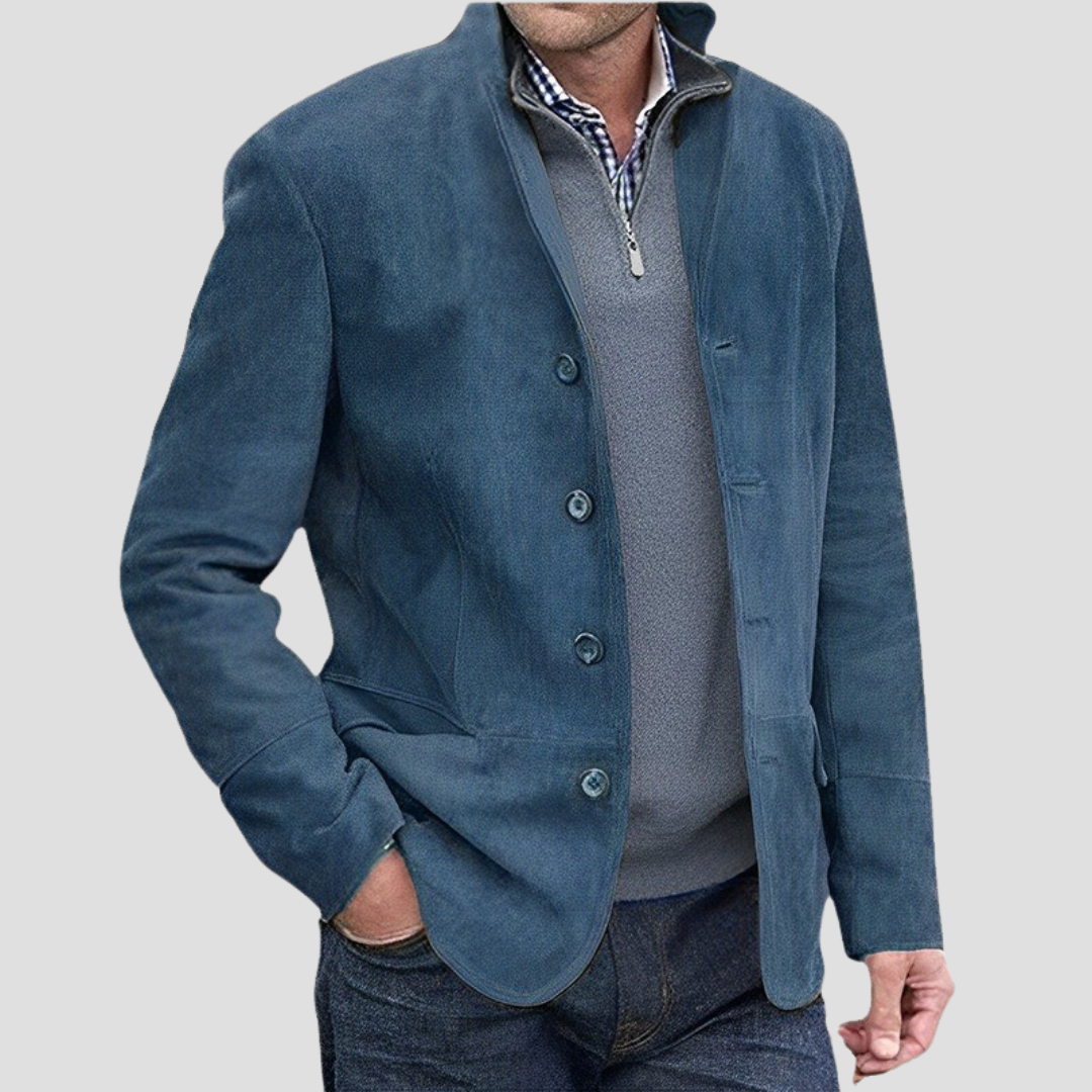 NOUVEAU RICHE Wildledermantel Weiches Material Taillierter Schnitt Revers Blau