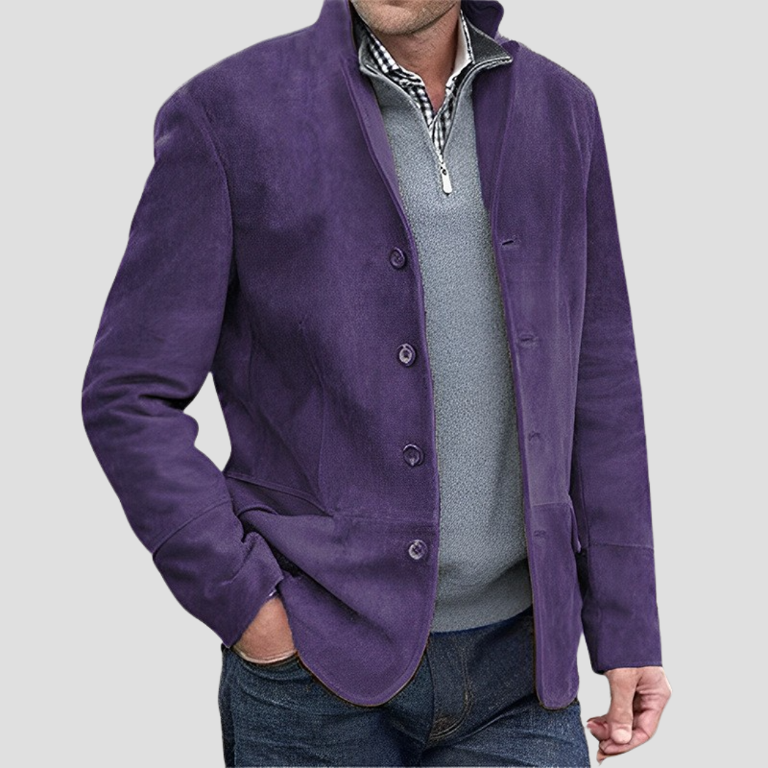 NOUVEAU RICHE Wildledermantel Weiches Material Taillierter Schnitt Revers Lila