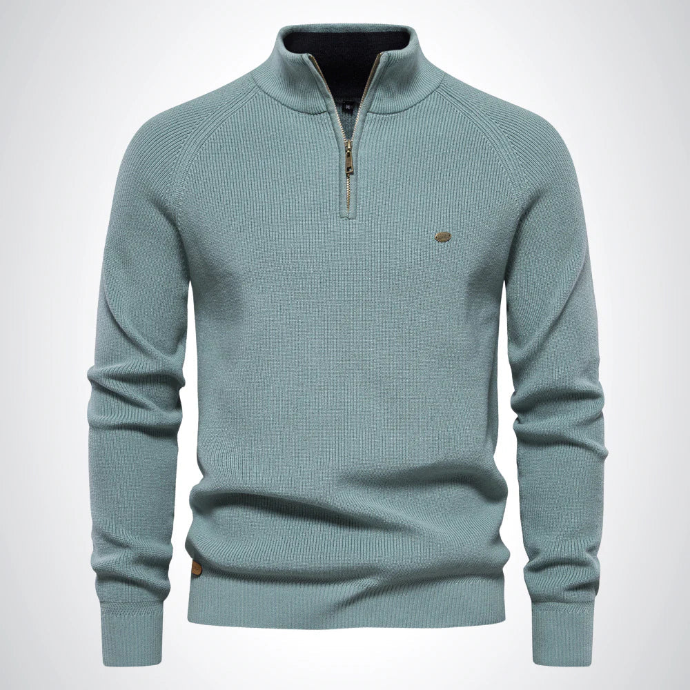 NOUVEAU RICHE Pullover Herren Baumwolle Reißverschluss Kragen Größenwahl Hellblau