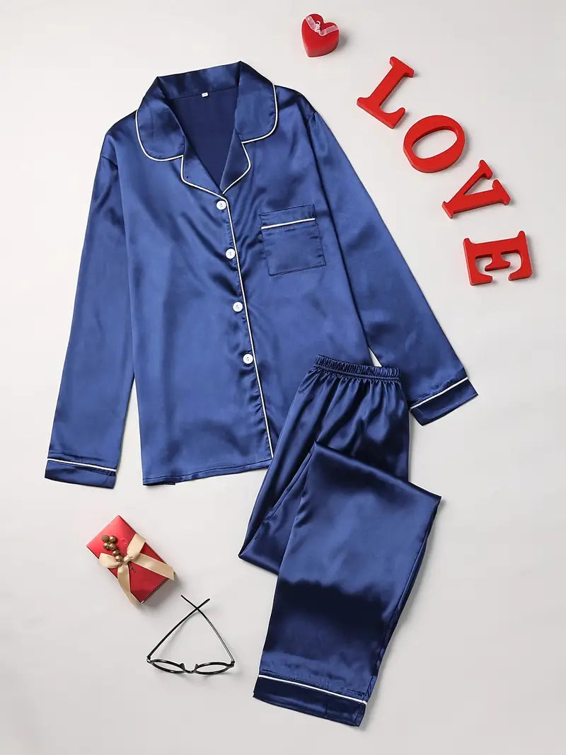 NOUVEAU RICHE Pyjama Set Damen Hautfreundliches Material Bequeme Passform Marineblau
